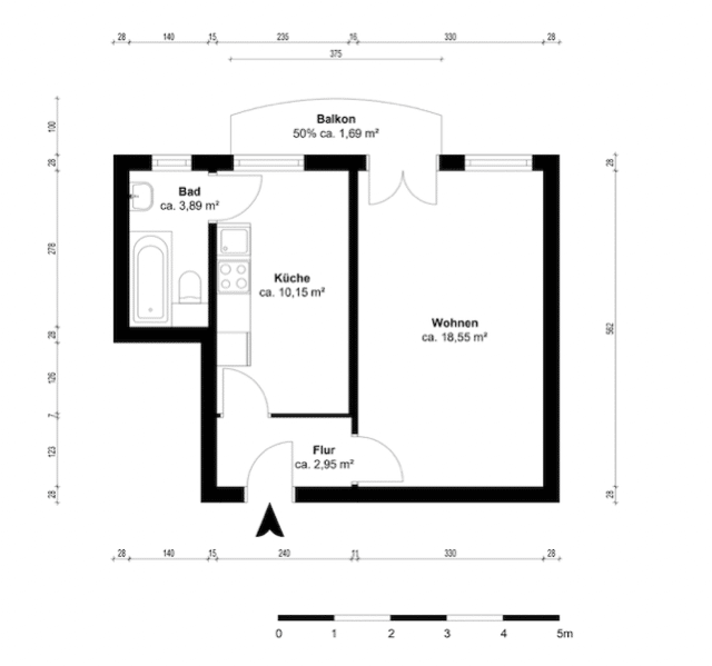 Altbau-Flair: Bezugsfreie Einzimmerwohnung mit Balkon - Grundriss